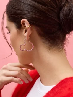 Disney Mickey Mouse Pink Pavé Outline Hoop Earrings - Pink