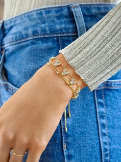 Disney Mickey Mouse Repeating Slider Bracelet - Gold/Pavé