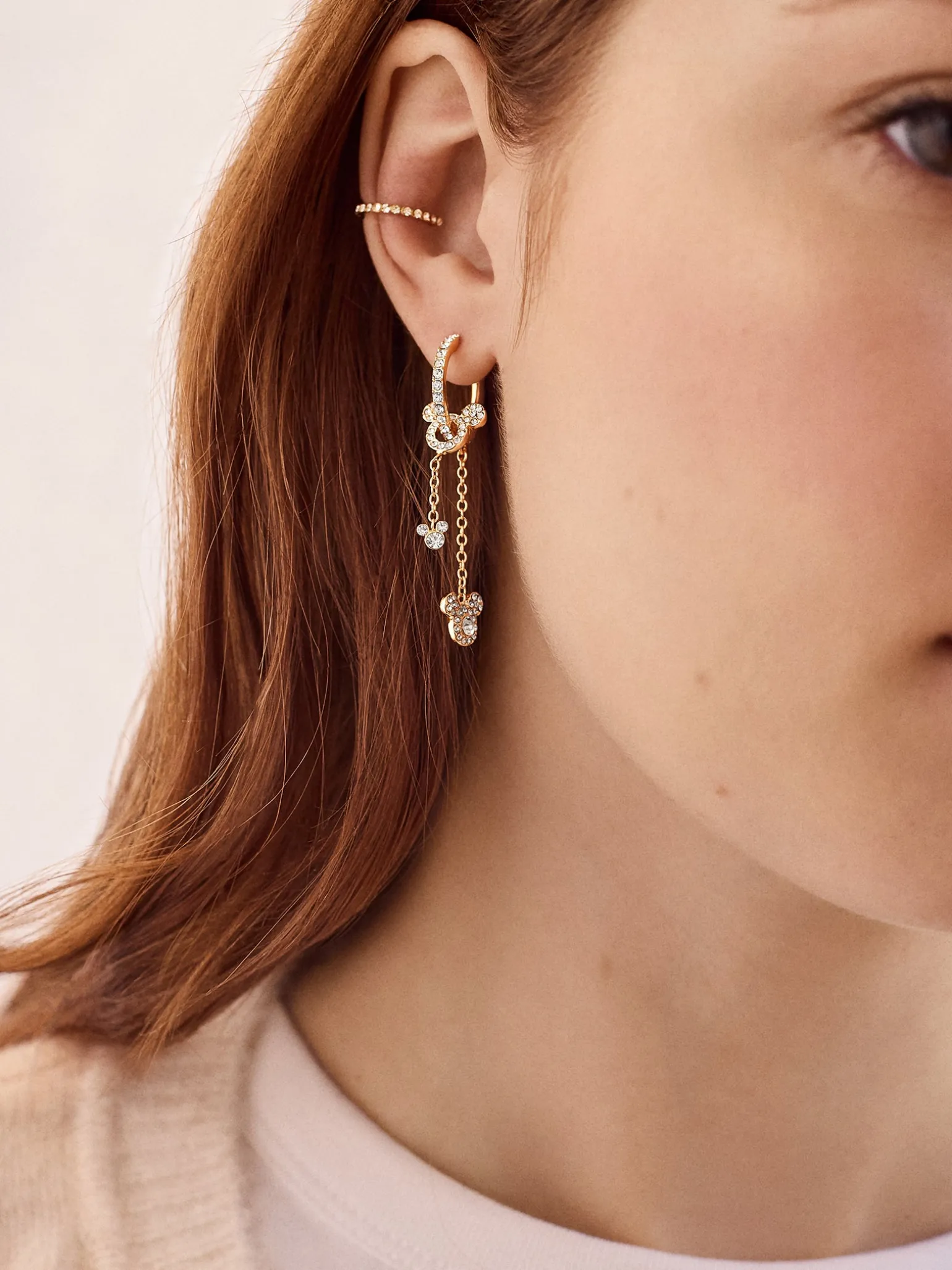 Disney Mickey Mouse Drop Earrings - Gold/Pavé