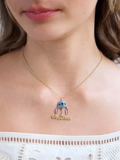 Disney Stitch Custom Nameplate Pendant - Gold/Blue