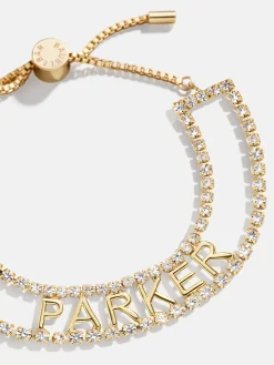 Double Band Custom Nameplate Tennis Bracelet - Gold/Pavé