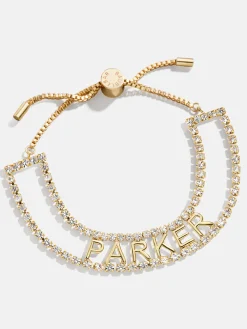 Double Band Custom Nameplate Tennis Bracelet - Gold/Pavé