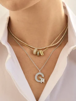 Double Initial Custom Necklace - Pavé/Silver
