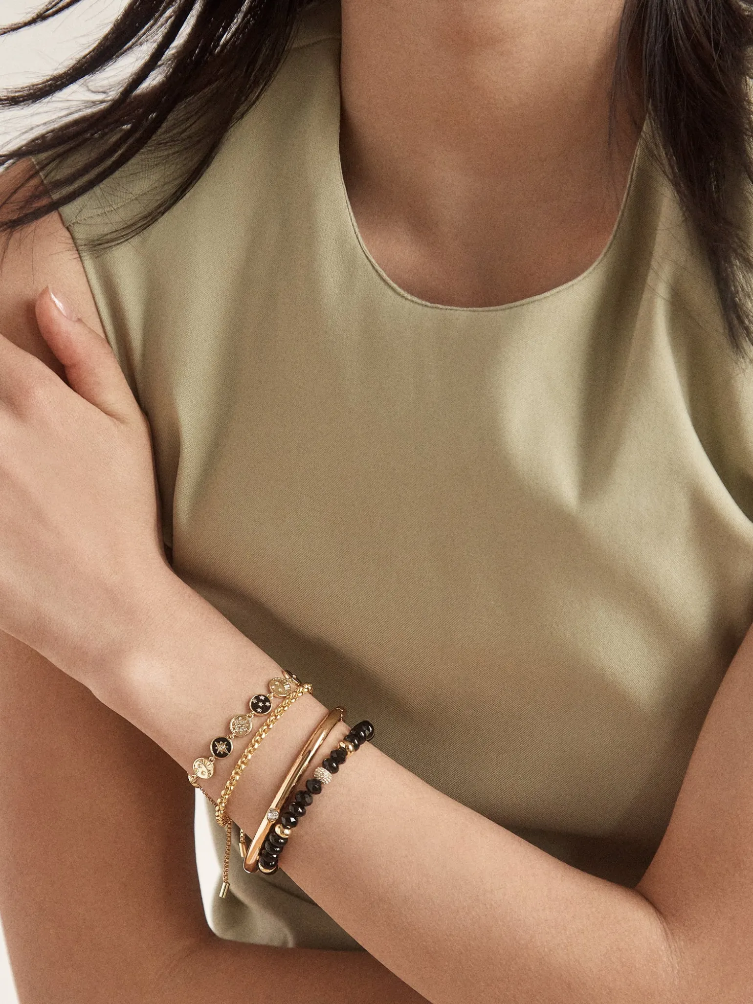 Estelle Celestial Pull-Tie Bracelet - Gold/Black