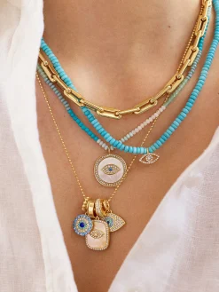 Evil Eye Charm Necklace - Gold/Blue