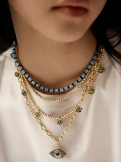 Evil Eye Pisa Necklace - Gold/Blue