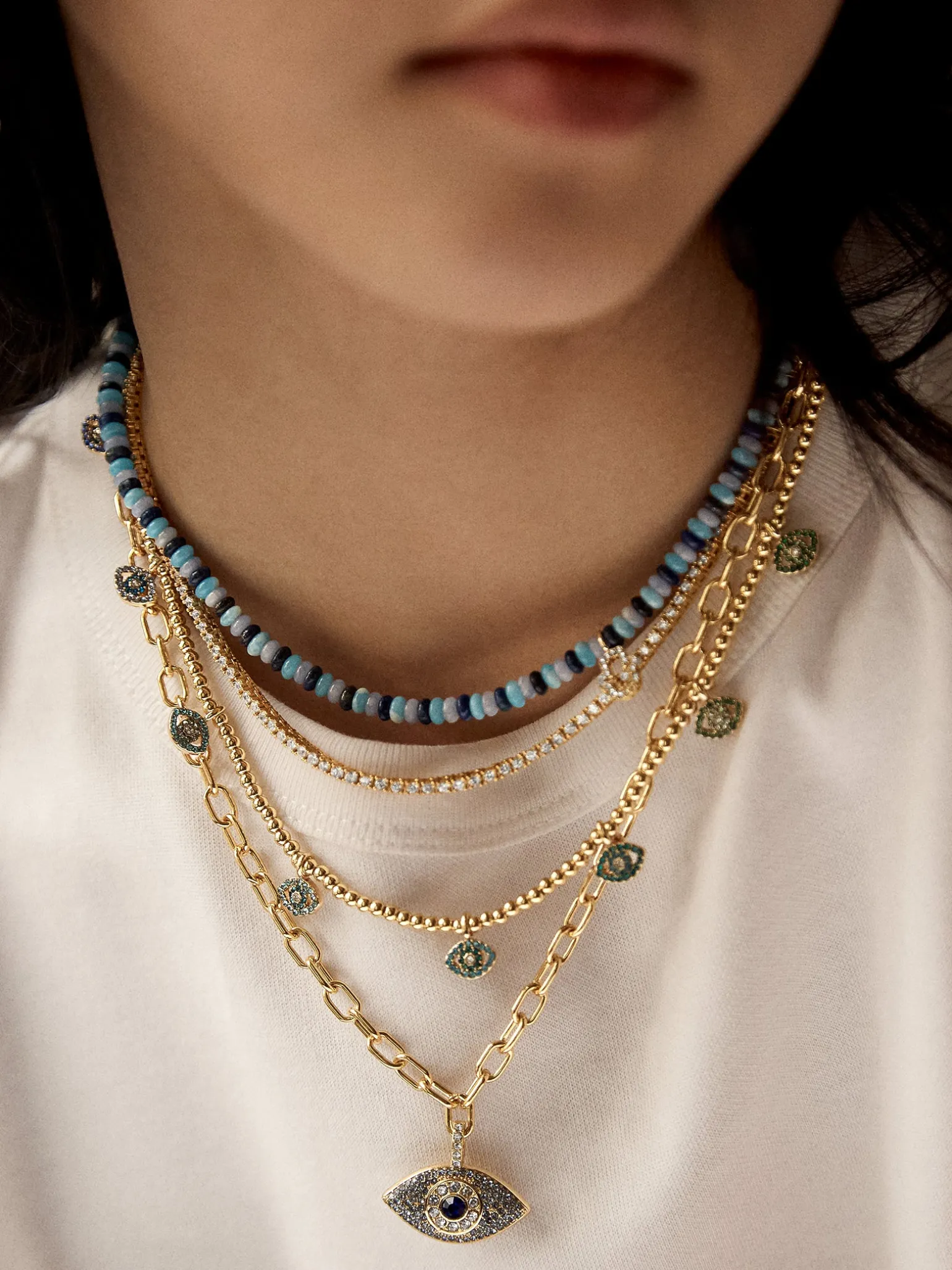 Evil Eye Pisa Necklace - Gold/Blue