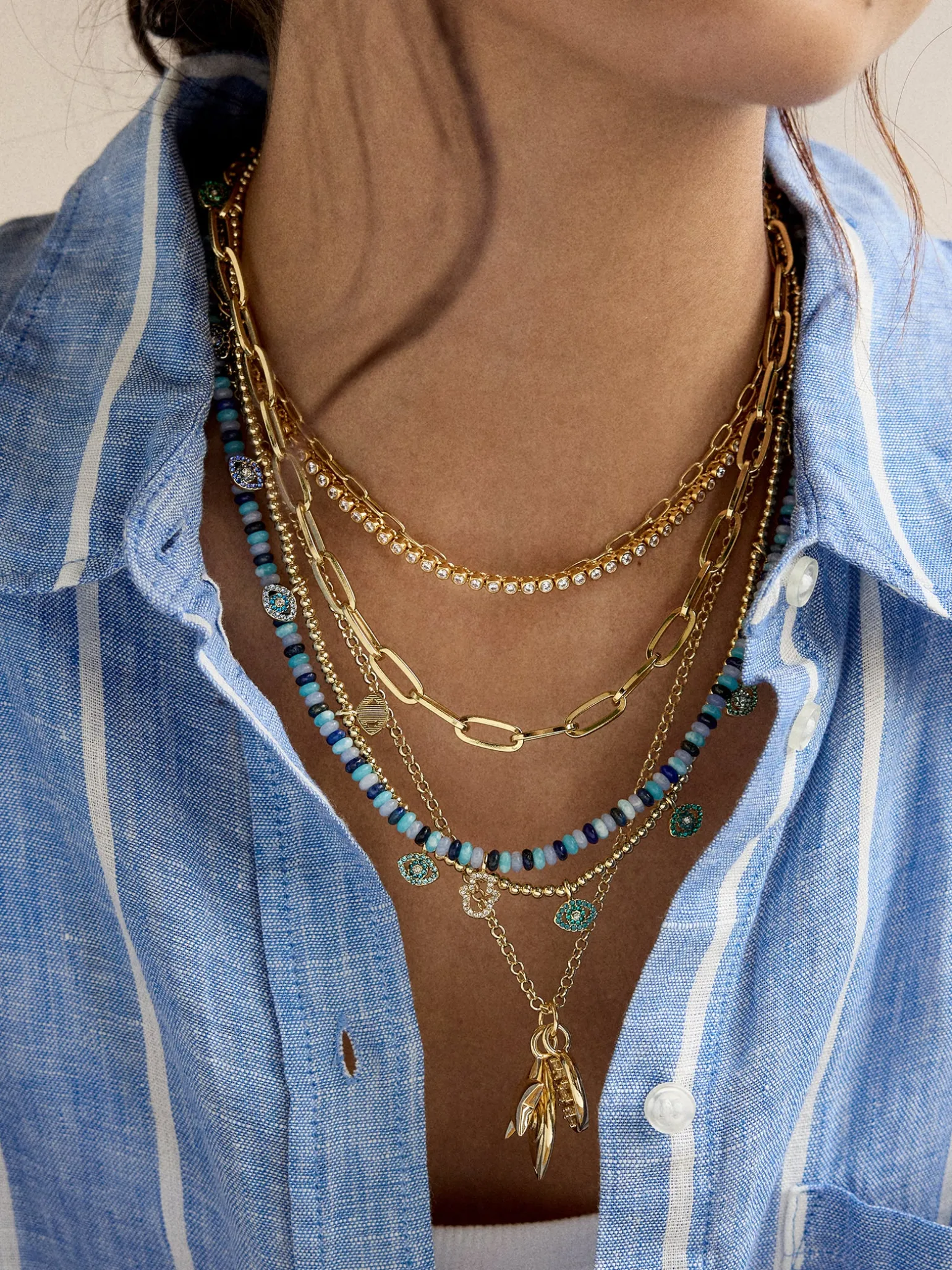 Evil Eye Pisa Necklace - Gold/Blue