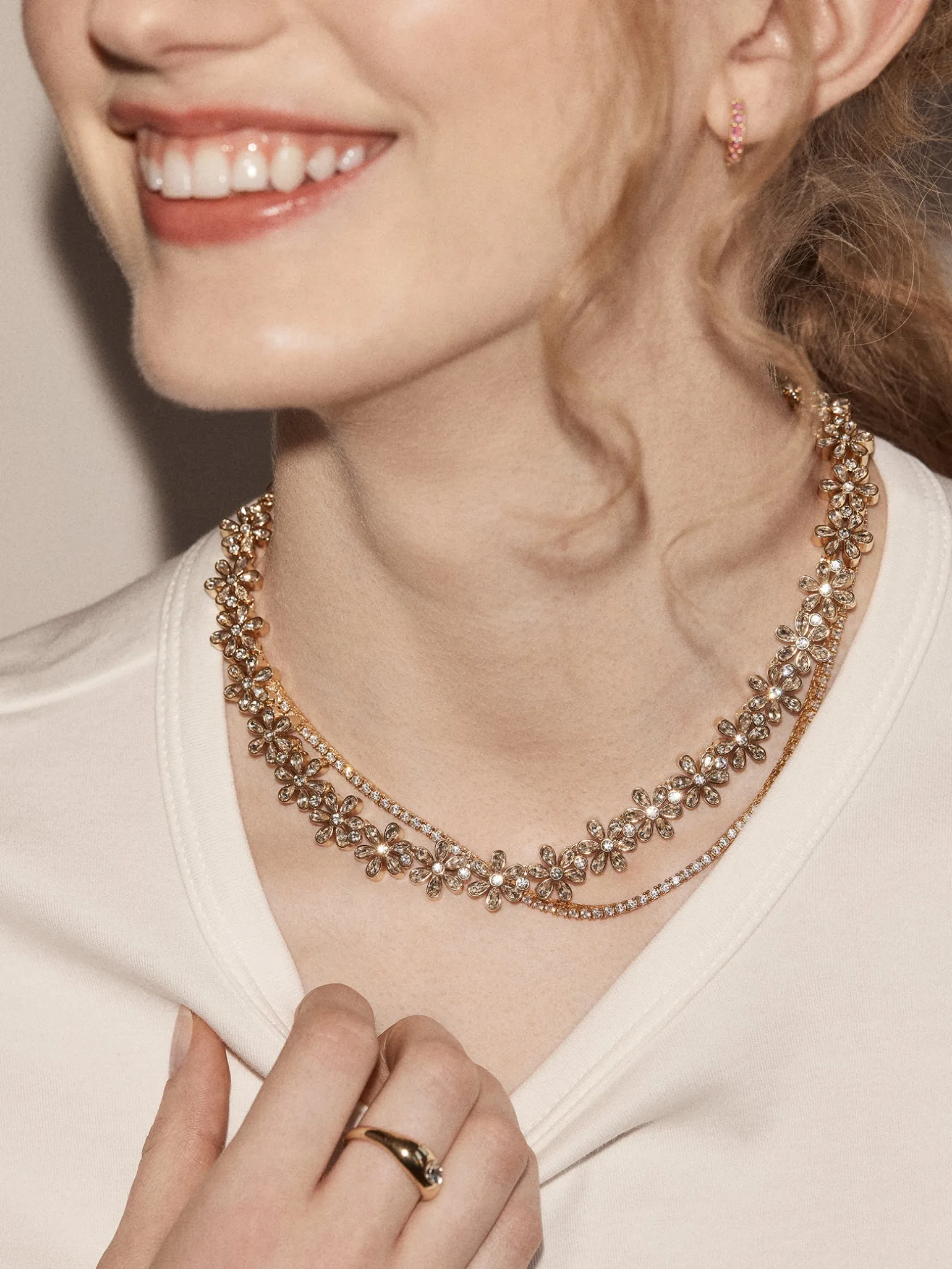 Flora Tennis Necklace - Gold/Pavé