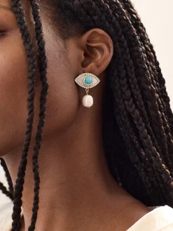 Frida Evil Eye Earrings - White/Blue