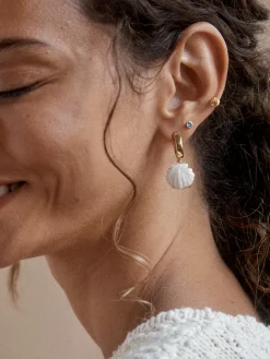 Genevieve Seashell Earrings - Gold/White