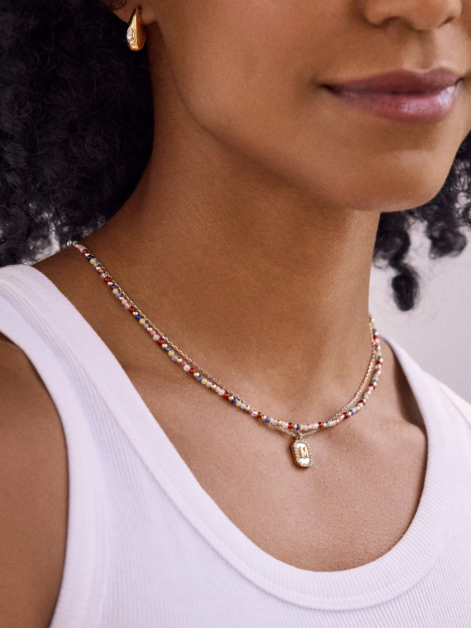 Gold & Mother of Pearl Initial Necklace - Mother Of Pearl