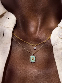 Gold & Turquoise Initial Necklace - Turquoise Stone