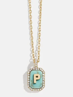 Gold & Turquoise Initial Necklace - Turquoise Stone