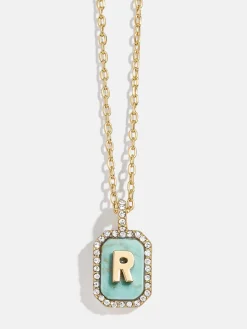 Gold & Turquoise Initial Necklace - Turquoise Stone