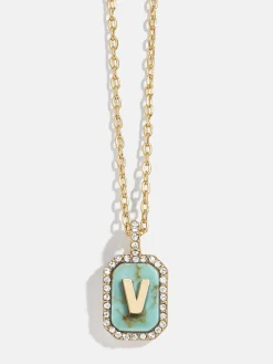 Gold & Turquoise Initial Necklace - Turquoise Stone