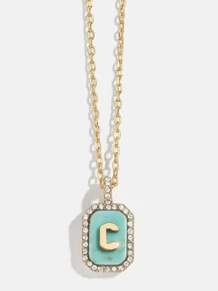 Gold & Turquoise Initial Necklace - Turquoise Stone