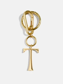 Gold Initial Enamel Bag Charm - T