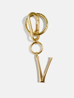 Gold Initial Enamel Bag Charm - V