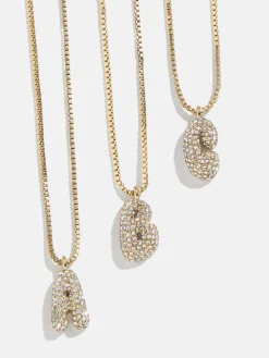 Gwen Mini Bubble Initial Necklace - Gold/Pavé