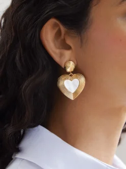 Haley Earrings - Gold Ribbed Heart
