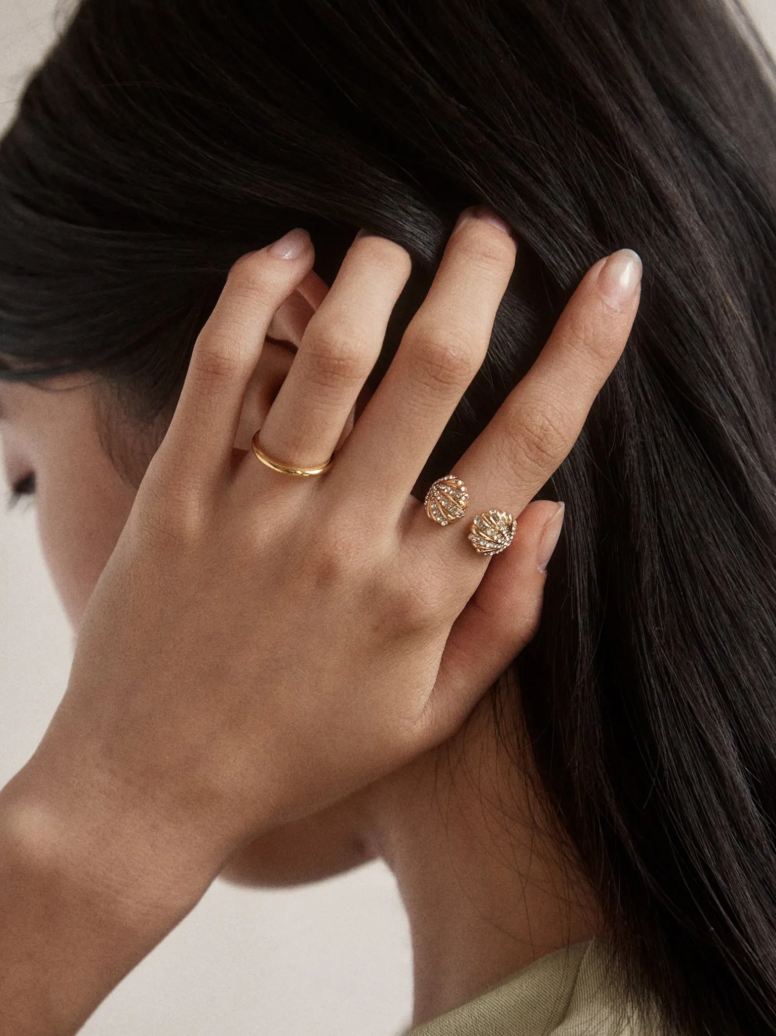 Halle Seashell Ring - Gold/Pavé