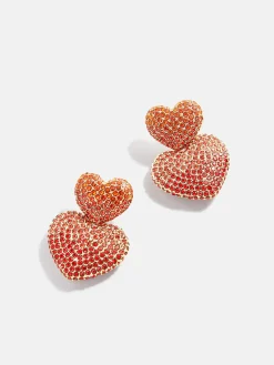 Harley Statement Earrings - Double Red Pavé Heart Earrings