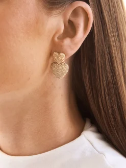 Harley Statement Earrings - Double Pavé Heart Earrings