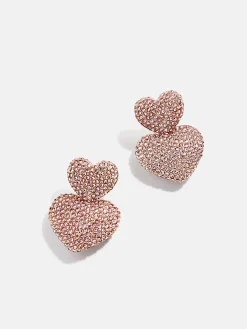 Harley Statement Earrings - Double Pink Pavé Heart Earrings
