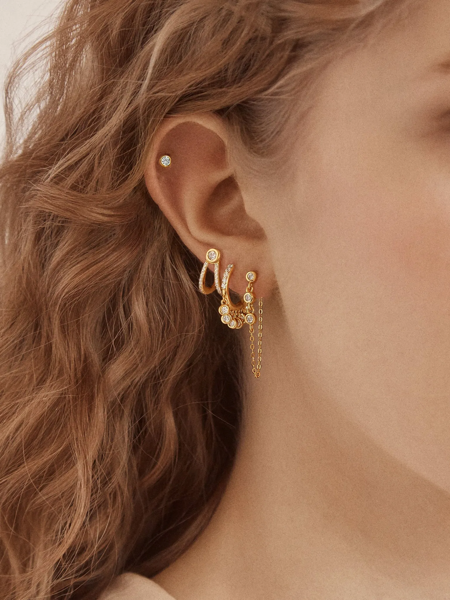 Heidi 18K Gold Vermeil Earring Set - Gold/Pavé