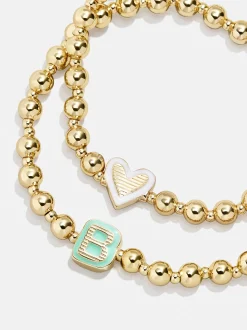 Initial & Heart Kids' Pisa Bracelet Set - Gold