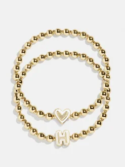 Initial & Heart Kids' Pisa Bracelet Set - Gold