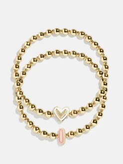 Initial & Heart Kids' Pisa Bracelet Set - Gold