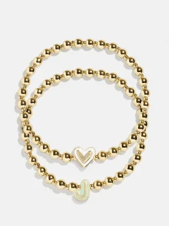 Initial & Heart Kids' Pisa Bracelet Set - Gold