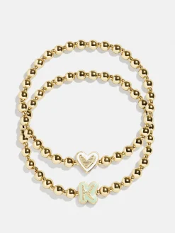 Initial & Heart Kids' Pisa Bracelet Set - Gold