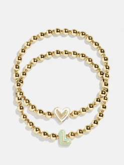 Initial & Heart Kids' Pisa Bracelet Set - Gold