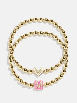 Initial & Heart Kids' Pisa Bracelet Set - Gold