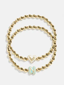 Initial & Heart Kids' Pisa Bracelet Set - Gold