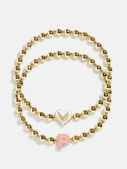 Initial & Heart Kids' Pisa Bracelet Set - Gold