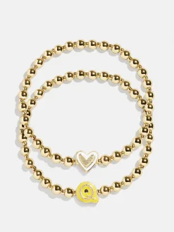 Initial & Heart Kids' Pisa Bracelet Set - Gold