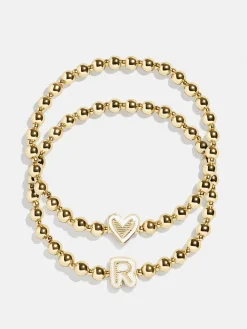 Initial & Heart Kids' Pisa Bracelet Set - Gold