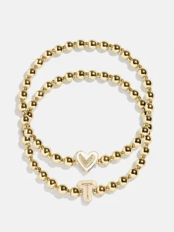 Initial & Heart Kids' Pisa Bracelet Set - Gold