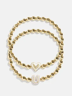 Initial & Heart Kids' Pisa Bracelet Set - Gold