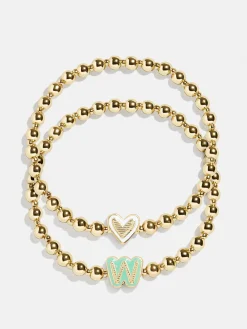 Initial & Heart Kids' Pisa Bracelet Set - Gold