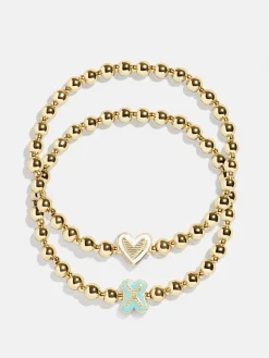 Initial & Heart Kids' Pisa Bracelet Set - Gold