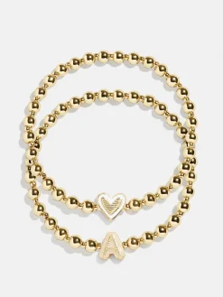Initial & Heart Kids' Pisa Bracelet Set - Gold