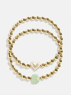 Initial & Heart Kids' Pisa Bracelet Set - Gold