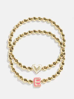Initial & Heart Kids' Pisa Bracelet Set - Gold