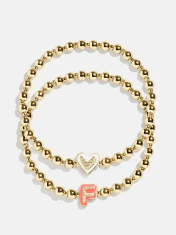 Initial & Heart Kids' Pisa Bracelet Set - Gold