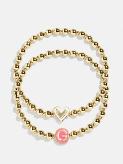 Initial & Heart Kids' Pisa Bracelet Set - Gold
